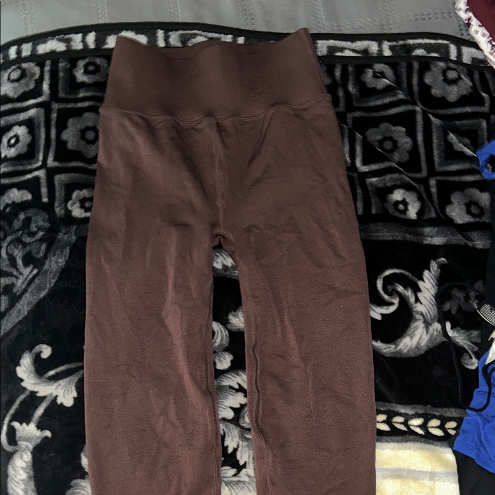 Fabletics Chocolate Brown Leggings with side holes down the side